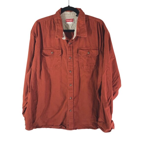 Wrangler Mens Button Down Shirt Twill Cotton Chest Pockets Long Slv Orange 2XL - Picture 1 of 3